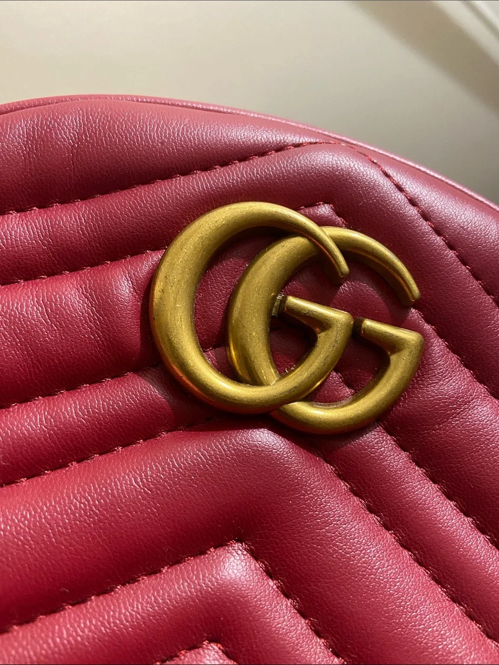 Designer inspired G G Red Quilted Round Crossbody with Gold Double-G